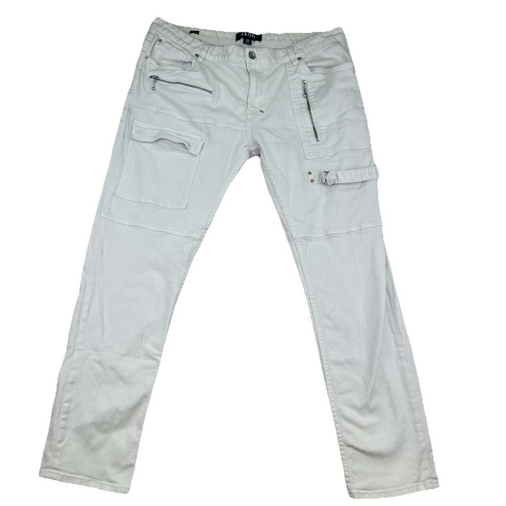 AKOO Distressed Cargo White Jeans Designed By Skulk  Sz 40 x 31 Y2K Hip Hop